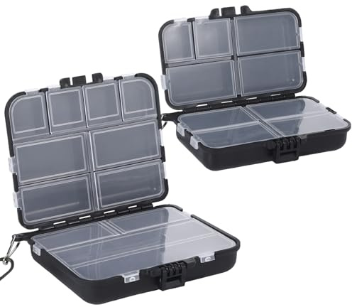 xuhaggeo 2 scatole per esche da pesca, custodia da pesca nera con accessori, design suddiviso per riporre accessori da pesca, regali da pesca e attrezzatura da pesca
