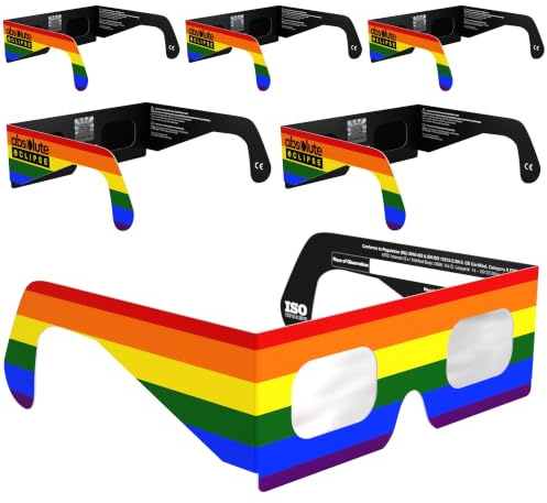Absolute Eclipse Solförmörkelse 2026 barnglasögon för att se förmörkelsen - ISO 12312-2 CE certifierade godkända - 6 familjepaket - Rainbow Design - Vuxna Barn - Europeisk AAS Erkänd Tillverkare