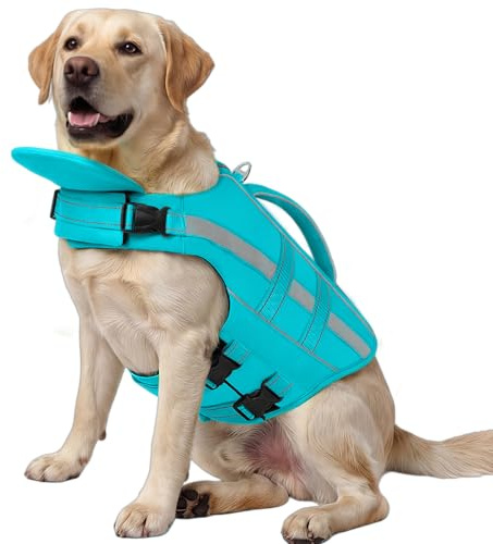 ASENKU Salvagente per Cani - Giubbotto Salvataggio Cane Taglia Piccola Media Grande, Gilet Galleggiante Sicurezza con Maniglia e Anelli D,per Nuoto Piscina Spiaggia Barca L