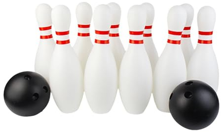 Ailan Bowling Spiel für Kinder, Bastelset, umweltfreundlich, mit Kegeln und Ball, für Familiensportveranstaltungen, drinnen und draußen, Mini Set, weiß schwarz, 30cm