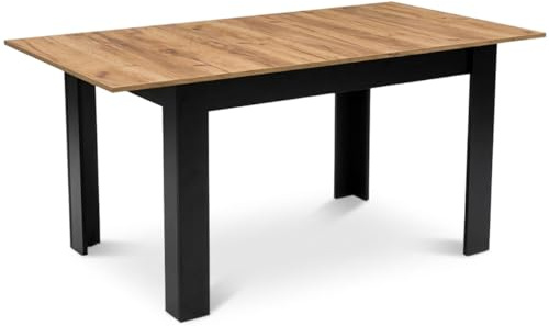 Esstisch ausziehbar 120-160 x 80 cm, Küchentisch rechteckig, Dining Table mit Einlegeplatte, schwarzes Gestell, Holzoptik, für Küche, Esszimmer und Wohnzimmer (Eiche Craft)