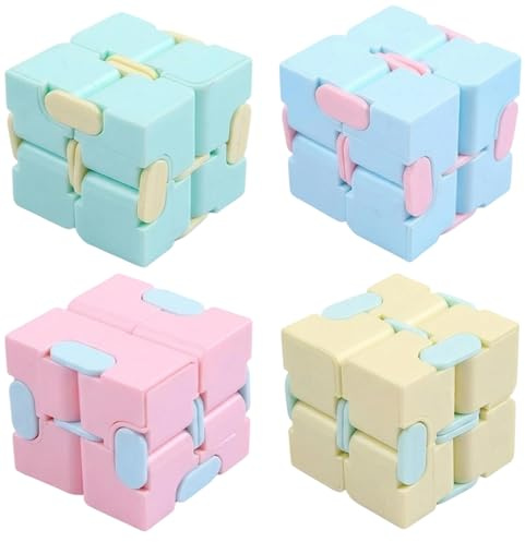 4 PCS Infinity Cube, Fidget Cube for Adults and Kids, Stress Relief Fidget Toy for Office Work and Classroom Focus, Portable Multicoloured Sensory Cubes