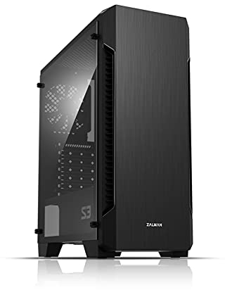 Zalman S3 PC Midi Tower ATX Gehäuse mit Lüfter, Gaming Gehäuse ATX Tower, PC Gehäuse Durchsichtig mit getönten Seitenteil aus Acrylglas, Schwarz