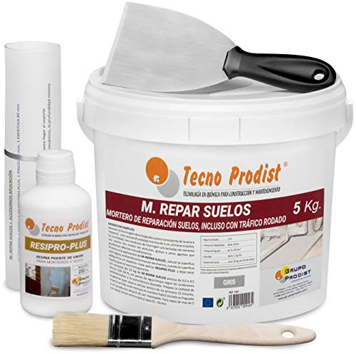 M-REPAR SOLS par Tecno Prodist - (5 Kg + Kit) - Mortier de réparation de sols en béton ou en ciment, même avec circulation routière (où passent des véhicules en 2 heures) + Accessoires d'application