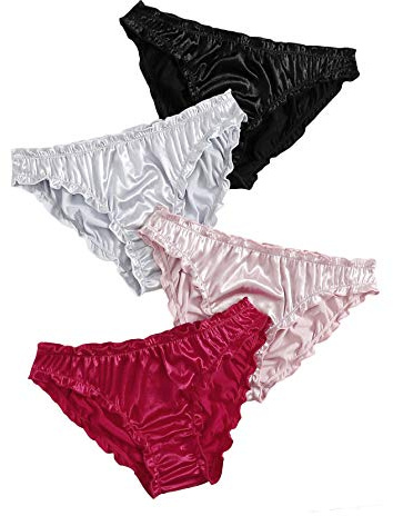 Verdusa Women's 4pack Frill Trim Satin Underwear Briefs Panty Set Multicolored A XL