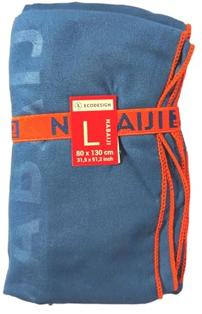 Nabaiji Mikrofaser Sport und Reise Handtuch mit integriertem Packriemen Größe L 80x130cm Petrol/blau/orange