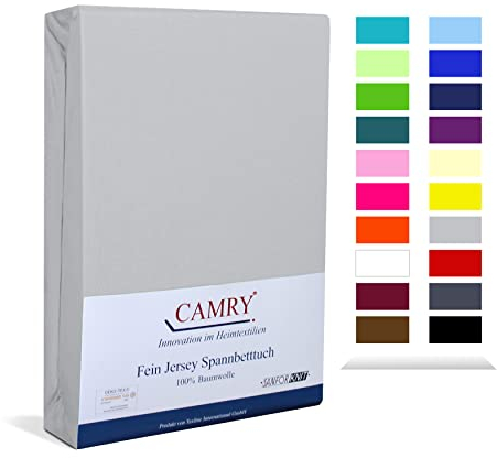 Camry Spannbettlaken Topper 180x200cm Silber Baumwolle Bettlaken Jersey Spannbetttuch Oeko-Tex 100