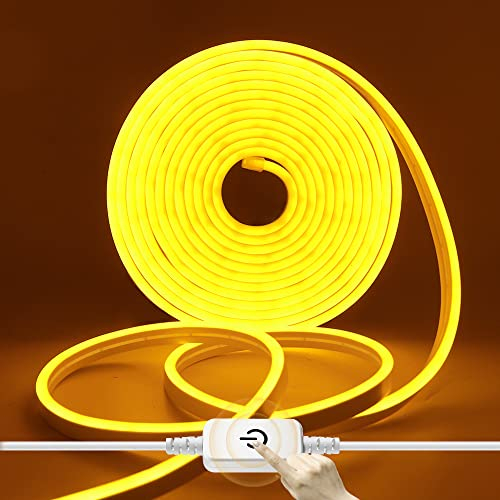 HEGEHE Dimmbar Neon LED Streifen, 12V 2835 LED Strip Wasserdicht Diffusion Silikon Neon Flex LED Lichtband Schlauch für Innen Aussenbereich Heim Küche DIY Deko (Gelb, 2M)