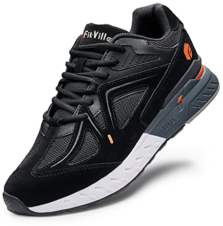 FitVille Laufschuhe Herren Extra Weite Turnschuhe Sportschuhe Breit Fitnessschuhe Bequeme Sneakers Schuhe für Plantarfasziitis Fußschmerzen Schwarz 40 EU X-Weit