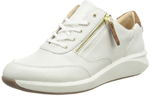 Clarks Women's Un Rio Zip Sneaker, Pelle Bianca., 37.5 EU