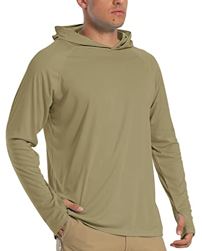 TACVASEN Sun Protection Hoodie Mens Long Sleeve T-Shirt Summer UV Protection Tops Lightweight Hiking Camping Hoodies Dull Cyan
