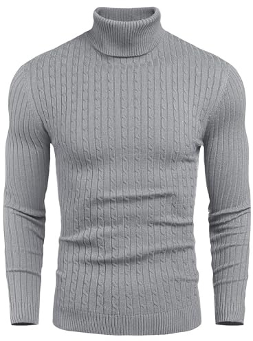 COOFANDY Maglione a Collo Alto da Uomo Camicia Slim Fit Manica Lunga Maglione a Collo Alto in Maglia fine Maglione a Collo Alto Semplice Grigio L