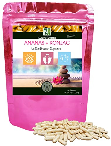 NAKURU | Ananas + Konjac | Gamme Équilibre | Fabriqué en France | La Combinaison Gagnante ! | (90 Gélules de 525mg / Poids Net: 47,25g)