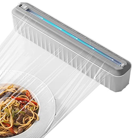 Yeeda Distributeur de film étirable avec coupe-glissière, coupe-film étirable multi-usages, distributeur et cutter de film étirable universel, outils de cuisine créatifs non toxiques