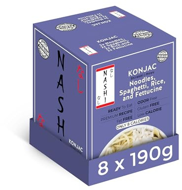 Nashi Konjac Shirataki Mix Pack (8×190g) | Low Calorie, Fat Free & Odour Free, Glucomannan Keto & Vegan Friendly Konjac Noodles & Rice, Low Carb, Sugar Free, High Fibre Pasta Substitute