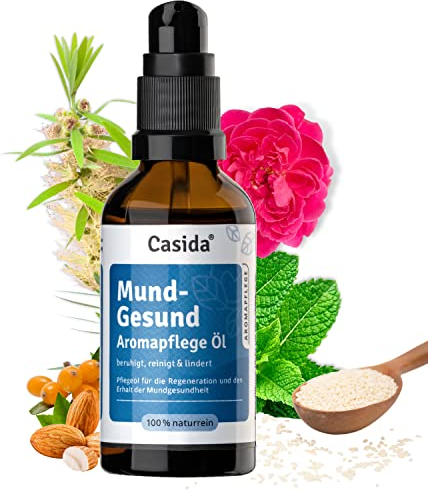 Casida® Mund-Gesund Aromapflege Öl - Beruhigendes Pflegeöl für den Erhalt der Mundgesundheit - auch bei Mundtrockenheit, trockener Mund aus 100% naturreinen Ölen - ideal zum Ölziehen - 50 ml