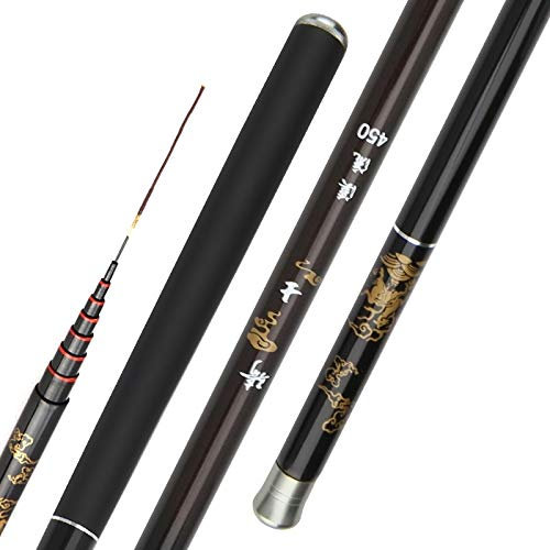 LEFAH Fibra de Carbono Mano Pesca Polo Telescopio Caña de Pescar Súper Ligero Duro 3,6 m/4,5 m/5,4 m/6,3 m/7,2 m Barra de corriente (Color: Negro, Tamaño: 4.5 m)