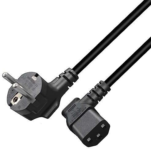 Toptekits EU Europe Schuko to C13 Power Cord PC, Elbow Plug German CEE7 Computer 220V, European CEE7/7 to Right Angle IEC C13 Power Cable, 18AWG, 3ft/1m