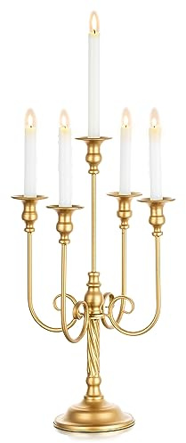 Inweder Bröllop kandelaber höga golvkandelaber - guld 5 armar kandelaber 50 cm metall spiral ljusstakehållare antika ljushållare för julbord mittpunkt evenemang ceremoni gång mottagning
