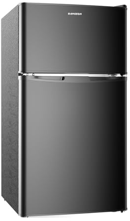 BANGSON Mini Fridge with Freezer, 2 Door Small Refrigerator with Freezer, Small Fridge for Bedroom, 3.2 CU.FT, For Home, Office, Dorm, Garage or RV, Black