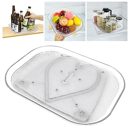 AUAUY Kühlschrank Drehteller Organizer Rechteckig, Lazy Susan Drehteller Organizer mit rutschfest, Drehplatte Kühlschrank Transparent, Küchen Organizer für Schrank, Tisch, Speisekammer (40*30*3.2CM)