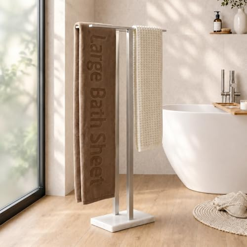 KES Free Standing Towel Rack with Marble Base, 2-Tier Bathroom Towel Holder Floor Standing, Extra High Towel Rail 18/8 Stainless Steel Brushed Finish, BTH232-2