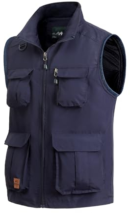 MeiLayM Herren Outdoor Weste Anglerweste Ärmellos Freizeit Jacke mit Vielen Taschen Weste Leicht Atmungsaktiv Sport Weste Jagd und Fotografie Wandern Weste Blau,XXL