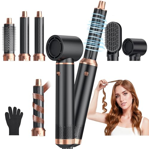 5 in 1 Blow Dryer Brush, Upgrade Hair Dryer Brush Air Curler Air Curling Wrap Styler, Detachable Hot Air Brush Negative Ion Curling Brush Iron, Hair Styling Tools for Drying Curling Straightening
