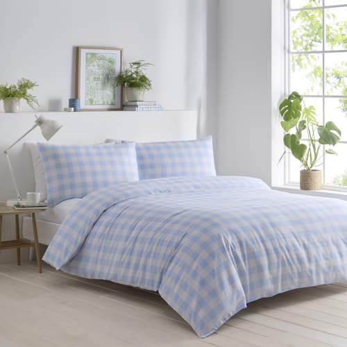 Portfolio Home Gingham Check Blue Single Soft Easy Care Bed Linen Bedding Duvet Cover Quilt Set With Pillow Case