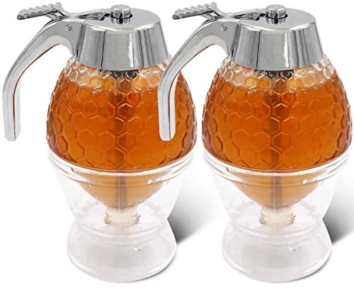TAIZER Dispensador Miel 2 piezas Jarabe Dispensador Tarro Miel Acrílico Dispensador Miel con soporte Sin Goteo recipiente jarabe 200 ml Botella goteo Jarabe Miel Tarro Jarabe Abeja Recipiente Goteo