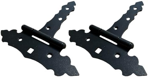 Moni Kreuzgehänge 2er SET 100mm-300mm Schwarz Stahl Rustikal Pulverbeschichtet Dekoratives T-Band für Tore, Pforten oder Fensterläden