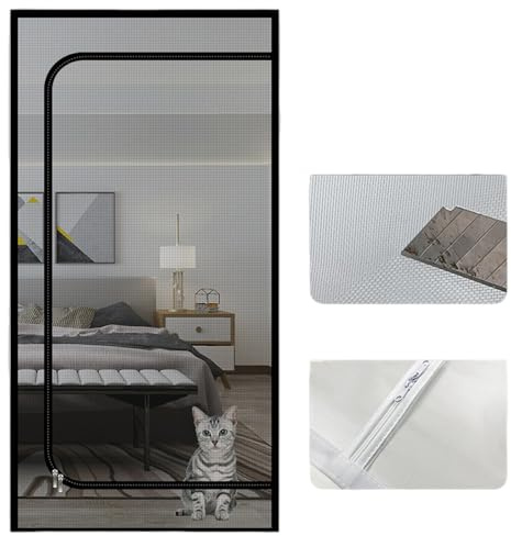 Puerta mosquitera para gatos con doble cremallera para evitar que los mosquitos y mascotas escapen, 90 x 210 cm, adecuada para sala de estar, dormitorio, pasillo (C-gris, 110 x 220 cm)