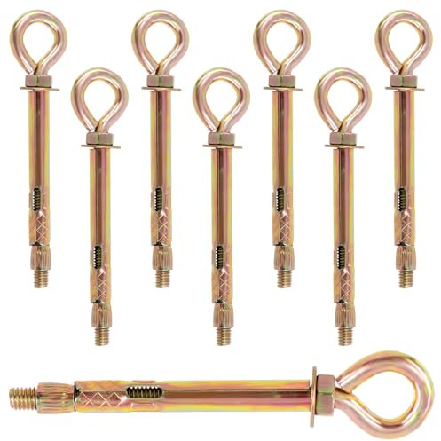 Swpeet 8Pcs M6 Thread Wall Concrete Brick Expansion Screws Closed Anchor Hook, Expansion Eyebolt Screws Bolts, Heavy-duty Expansion Bolts with Eye Ring, Sleeve Anchor, Expansion Hooks