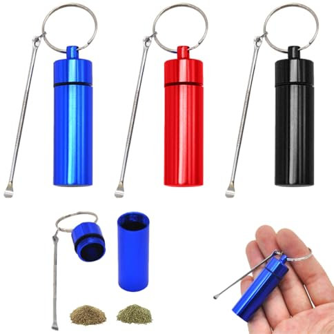 UENXRXE 3 Stück Premium Schnapsbehälter Mit Löffel,65Mm Metallbox Dosierer, Schnapsflasche Mit Teleskop-Löffe, Luxusspender,Dosierer Pulver (Schwarz/Rot/Blau)