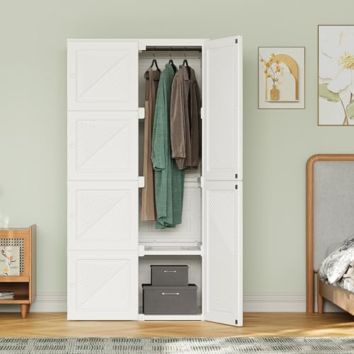 WSOFZMO Armadio pieghevole, armadio portaoggetti, armadio pieghevole, armadio bianco con 10 scomparti, 6 ante, 1 appendiabiti, PP e PET, 170 x 69 x 50 cm (porta bianca)