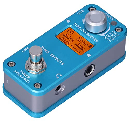 Funien Delay Reverb Effect Pedal, Aluminiumgitarreffektor för Elgitarr med Framtida Retrostil, blå Färg.Mycket Speciell, med Minimal Tonförlust, Stabil Struktur och Lång Livslängd