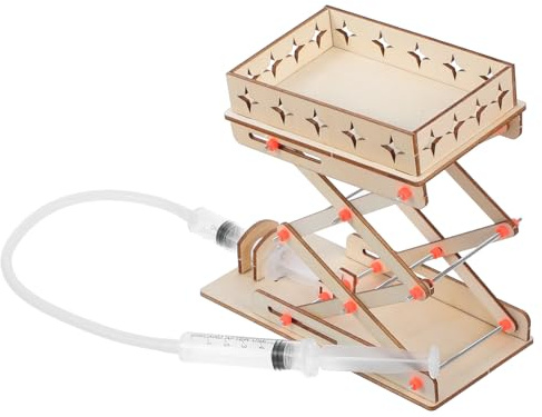 JOINPAYA Kit Esperimenti Scientifici Fai da Te Piattaforma Elevatrice Idraulica Regolabile in Legno, Giocattolo Educativo per Bambini, Apprendimento Motricità Fine e Principi Idraulici,