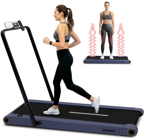 Squatz Caminadora 2 en 1 con Manillar y Placas de Vibración – Caminadora Compacta con Motor Silencioso 1.0 HP, Pantalla LED, Soporte para Dispositivos y Control Remoto