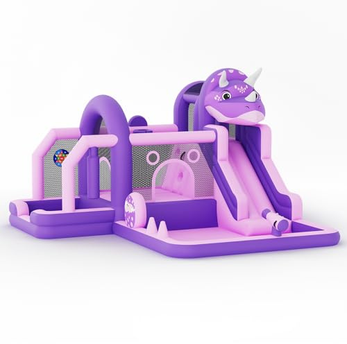 Castillo inflable grande para niños 7 en 1,Estructura inflable con tobogán,Piscina,Soplador,Pared de escalada,Cesta de baloncesto y pistola de agua,Castillo Inflable Interior/Exterior para 3-8