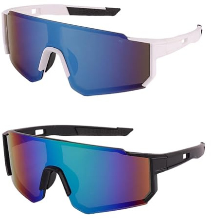 Shalwinn Lunette de Soleil Sport Polarisée, 2pcs Lunettes de Soleil pour Femme Homme,Lunettes de Cyclisme Homme Femme pour Cyclisme, Conduite, Golf, Ski, Pêche et Course à Pied avec Protection UV400