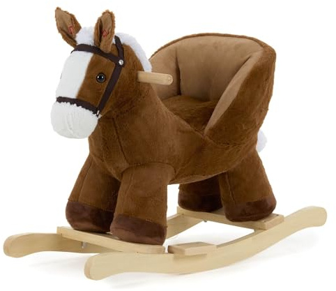 Puggle Plush Wooden Rocking Horse Seat with Sounds - Brown (12 Months - 3 Years)