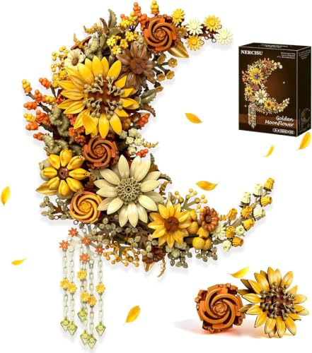 Golden Moon Flower Building Blocks Set,939 PCS Botanical floral Model Kit