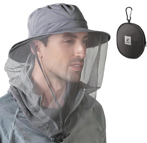 Flammi Mosquito Head Net Hat Fishing Hat w/Head Net UPF 50+ Sun Protection Safari Boonie Hat Cap Outdoor for Men/Women (Dark Grey)