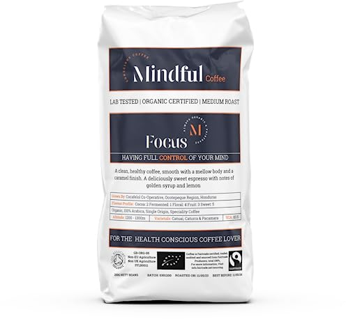 Mindful Coffee - Focus 250g| Organic Clean Ground Coffee| Lab Tested - Mycotoxin Free| Freshly Roasted |Single Origin Speciality|Cafetiere Grind