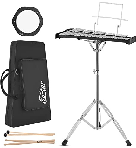 Eastar Fortschrittliches Glockenspiel Xylophon Glockenspiel für Erwachsene Anfänger Studenten, slagverkskit med 20 cm trumövningsdyna, verstellbarem Ständer
