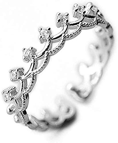 Bague de fiançailles en argent sterling S925 avec couronne de princesse et diadème de la reine royale en oxyde de zirconium Bague de fiançailles délicate et réglable Cadeau d'anniversaire pour