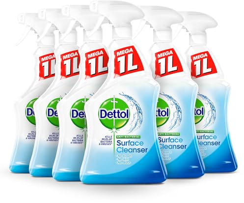 Dettol Antibacterial Surface Cleaners, Fragrance Free, 1.0L (6 x 1L, Total 6.0L), Germ Protection, Disinfectant Spray for Household, Kills 99.9 Percent of Germs