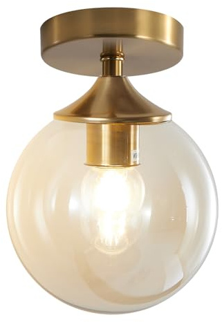KCO Belysning liten modern guld 15 cm bärnstensglas infälld montering taklampa | E26 trådbunden inomhus, mitten av århundradet vintage ljusarmatur för hall entré sovrum badrum skolhus källare