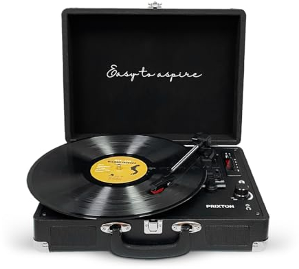 PRIXTON Tocadiscos de Vinilo Vintage VC400, Reproductor de Vinilos y Música por Bluetooth y USB, Digitalización de vinilos, 2 Altavoces Incorporados, Diseño de Maleta, Color Negro