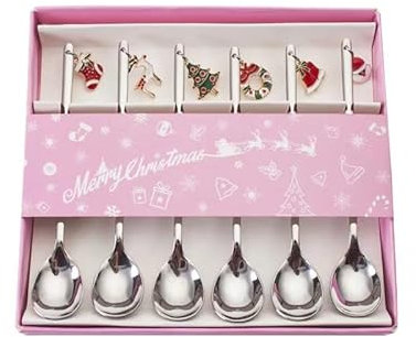 6 Stück Christmas Spoons Weihnachten Teelöffel Weihnachten Löffel Set Weihnachtsgeschirr Weihnachten Besteck Kaffee Löffel Edelstahl Weihnachtslöffel Weihnachts Besteck Weihnachten Tisch Deko (Sliver)